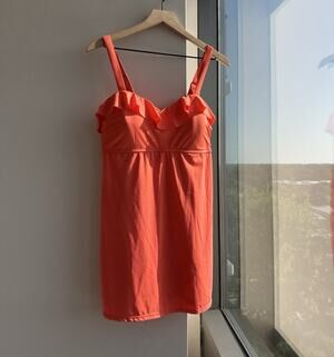 d&co. Beach Women’s Orange Solid One-Piece Swimsuit Ruffle Adjustable Strap 14